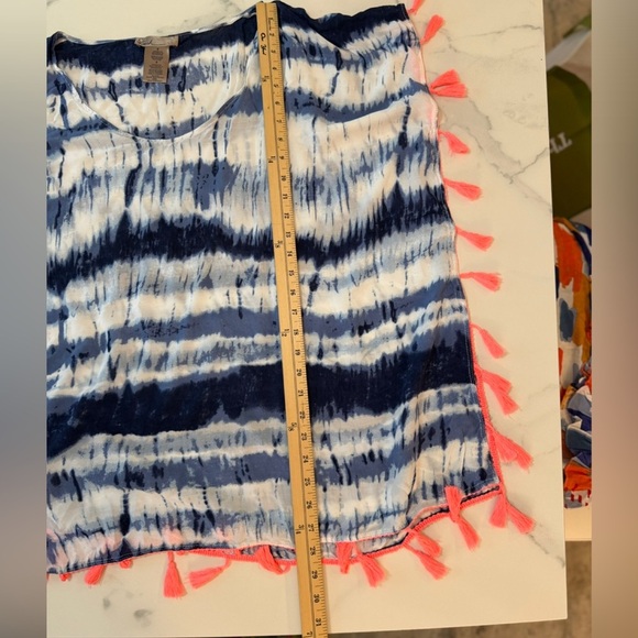 Navy and Cream Tie-Dye Swim Cover-Up with Coral Tassels - Picture 5 of 5